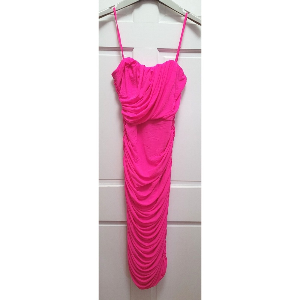 Cameo Women's Hot Pink Bodycon‎ Ruched Sleeveless Midi Dress - Size Medium